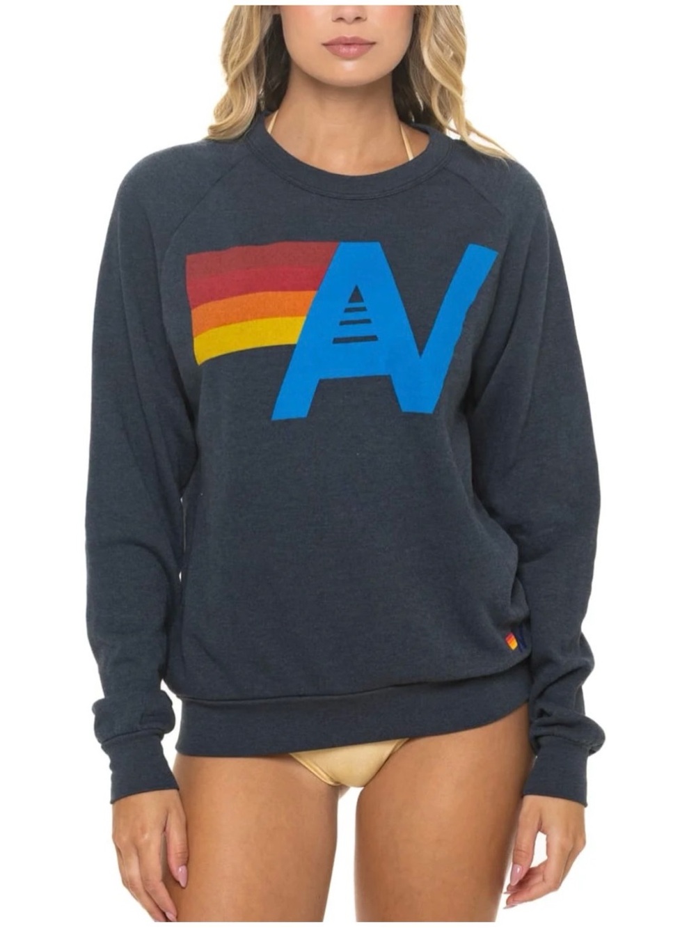 Aviator Nation Sz M Navy Blue Logo Stitch Sweatshirt Relaxed Crewneck